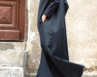 New Maxi Dress / Black Kaftan/ Long Sleeves / Side Pockets / Extravagant Long  Dress / Party Dress / Daywear Dress by AAKASHA A03331