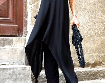 Black Asymmetric Maxi Tank Dress: Viscose Blend, Casual Tunic