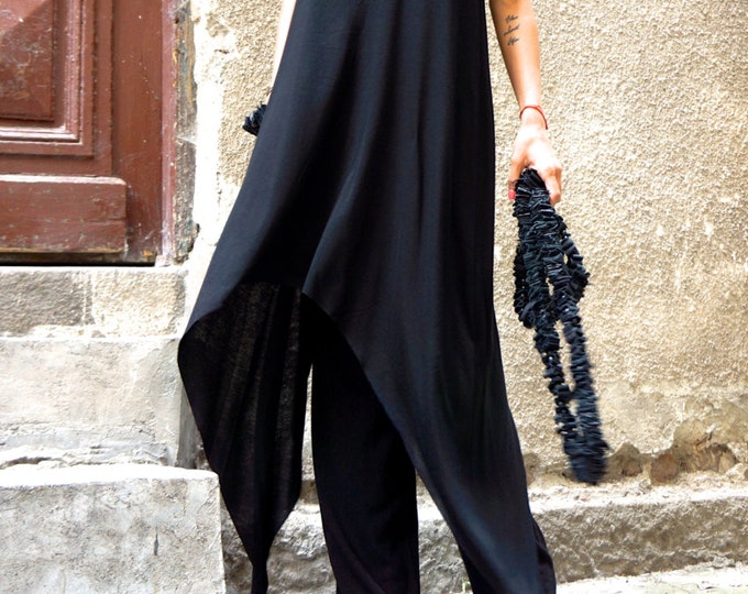 NEW Black Loose  Maxi Tank  Top /  Soft Asymmetric Casual  Wear /  Maxi Dress / Extravagant Tunic Top A04275