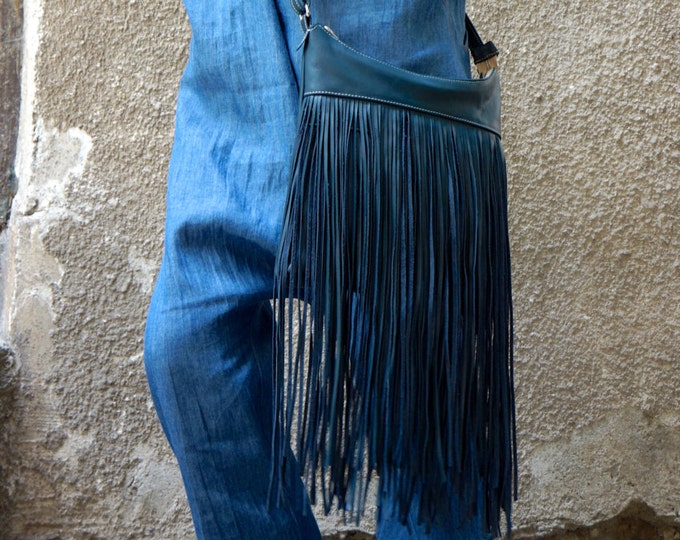 NEW Collection Genuine Leather Navy Fringe Shoulder Bag /High Quality Sexy Asymmetrical  Bag by AAKASHA A14424