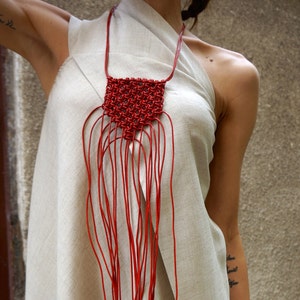 Collar extra largo de macramé de cuero genuino, accesorio multifuncional hecho a mano por AAKASHA A16248