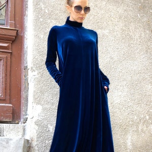 blue velvet turtleneck dress Turtleneck long Velvet Dress Vivian