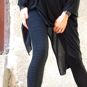 NEW COLLECTION Black Extra Long Leggings / Ribbed One Leg Front / Viscose Elastic Back Ultra Soft and Comfy Tights by Aakasha A05539 image 1