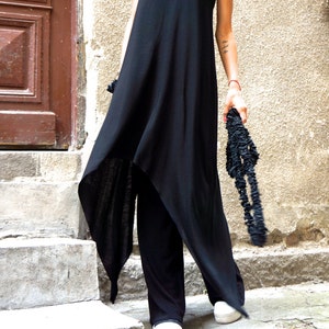 Black Loose  Maxi Tank  Top /  Soft Asymmetric Casual  Wear /  Maxi Dress / Extravagant Tunic Top A04275