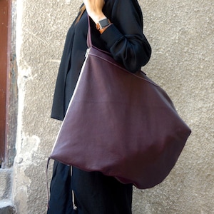 NEW AW Genuine Leather Burgundy Bag / High Quality Tote Asymmetrical Large Bag / Long Zipper by AAKASHA A14448