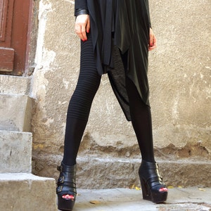 NEW COLLECTION Black Extra Long Leggings / Ribbed One Leg Front ...