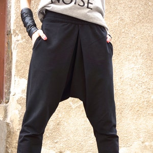 NEW Collection Loose Casual Black Drop Crotch Harem Pants / Extravagant Black Plated Pants/Unisex pants by AKASHA A05339