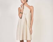 New Mini Elegant Dress Natural Beige Sexy Linen Dress One Shoulder Dress Extravagant Short Dress Party Dress by AAKASHA A03426