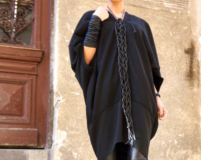 NEW Collection Black Extravagant Long Leather Macrame Necklace   by AAKASHA A16191