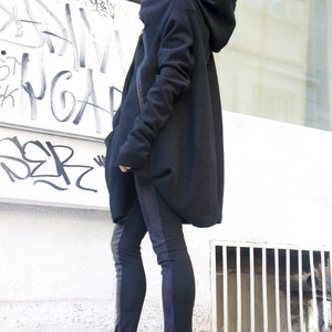 Autumn / Winter Asymmetryc Extravagant Black Hoodded Coat / Wool Coat / Wool Cashmere Blend A07079 image 2