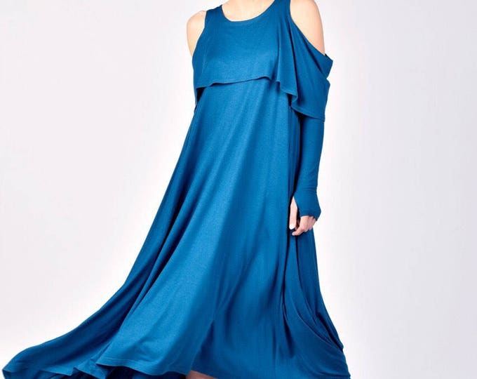 New Maxi Dress / Teal Kaftan Viscose  Dress /Cut Sholders / Sexy Extravagant Viscose Party Dress  by Aakasha A03702