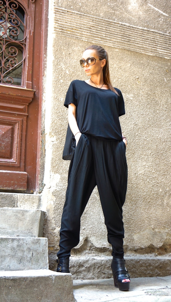 New Loose Black Pants / Wide Leg Pants / Soft Light Viscose