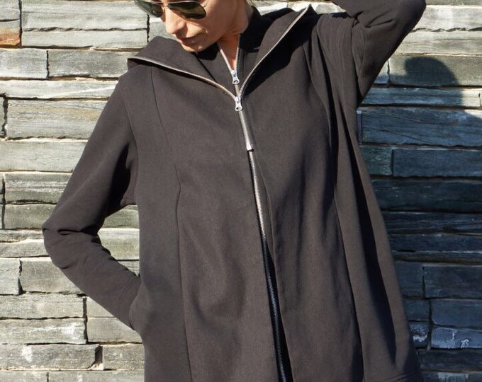 NEW Collection Double Zipper Blazer / Cotton Hooded Coat Extravagant Asymmetrical Zipper Blazer /Long Sleeves by Aakasha A08437