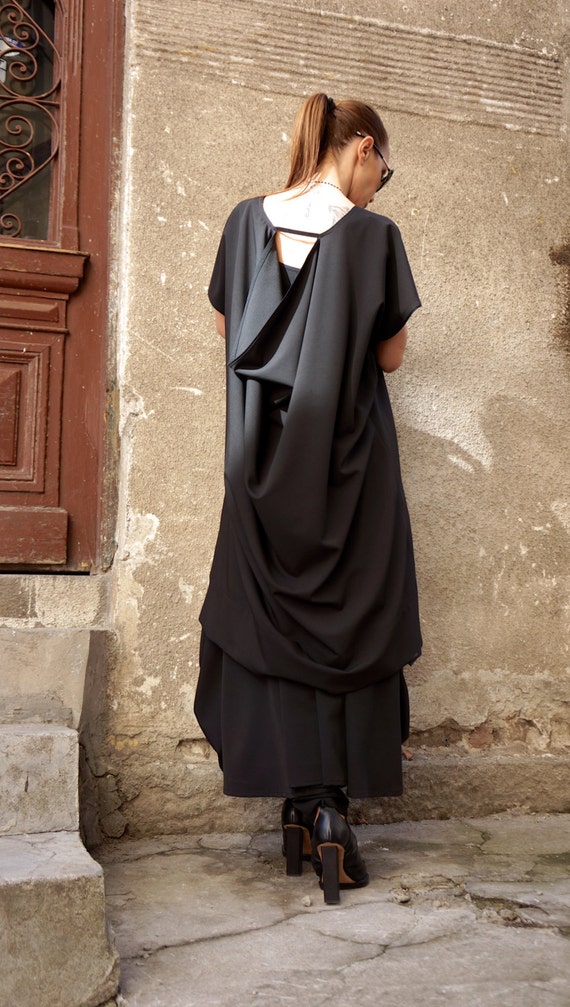 maxi tunic dress Womens Cotton Linen Maxi Shirt Dress Long Sleeve Loose Fit Swing Hem Pleated Tunic Dress Deep V Neck Solid Color Baggy Flowy Shift Dress Summer Casual Black Plus Size Long Dresses S
