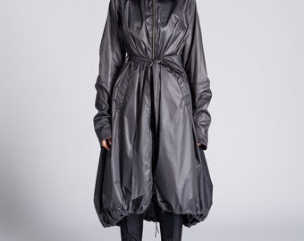 Plus Size Hooded Maxi Raincoat with  Belt and Side Pockets