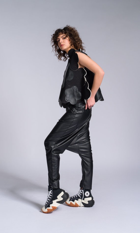 Vegan Leather Pants With Deep Drop Crotch A92232 - Etsy