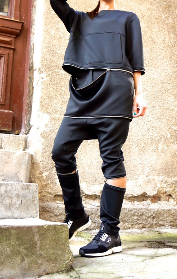 Drop Crotch Harem Zipper Pants 