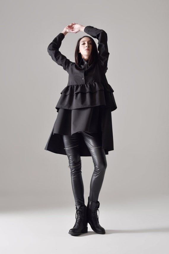 Long Sleeve Frill Hem Shirt Dress A90444 - Etsy