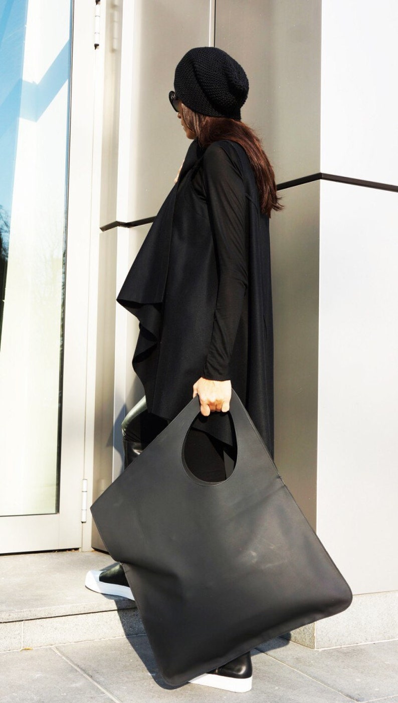 NEW Genuine Leather Matt Black Bag High Quality Tote Asymmetrical Large Bag by AAKASHA A14552