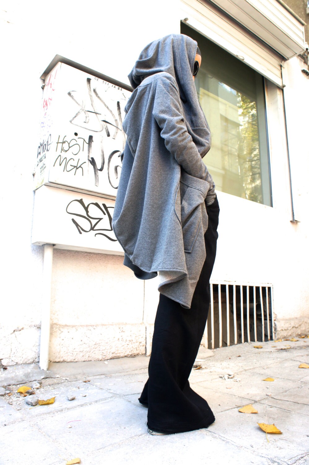 Asymmetric Light Grey Extravagant Hoodded Coat / French Terry - Etsy