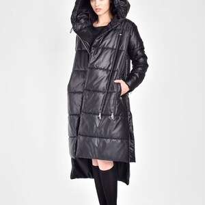 NEW Winter Coat Asymmetric Black Quilted Hooded Coat by Aakasha A20629 image 6