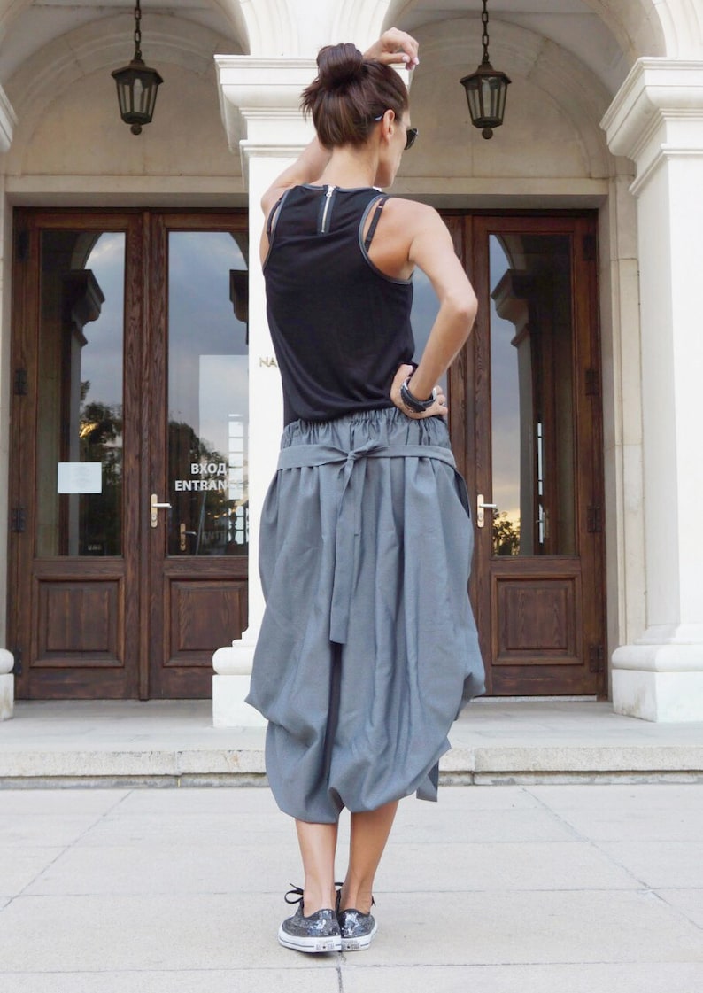 New Grey Loose Short Long Extravagant Skirt / Cotton Blend Grey Melange Autumn Collection by Aakasha A09499 image 3