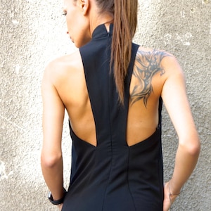 Sleeveless Black Jumpsuit, Drop Crotch Romper , Extravagant Racer Back