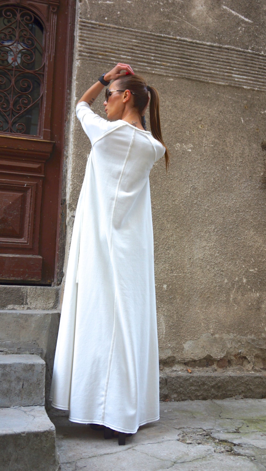 New Maxi Dress / off White Kaftan Cotton Dress /side Pockets - Etsy Canada