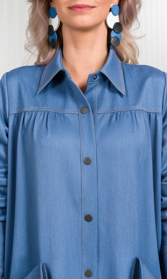 Chambray Shirt Dress with Flap Pockets A92197 Chambray Shirt Dress with Flap Pockets A92197
