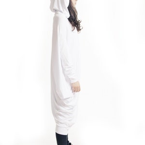 Oversize White Loose Hooded Top / Asymmetric Raglan Long Sleeves Tunic  / Maxi Blouse A02042