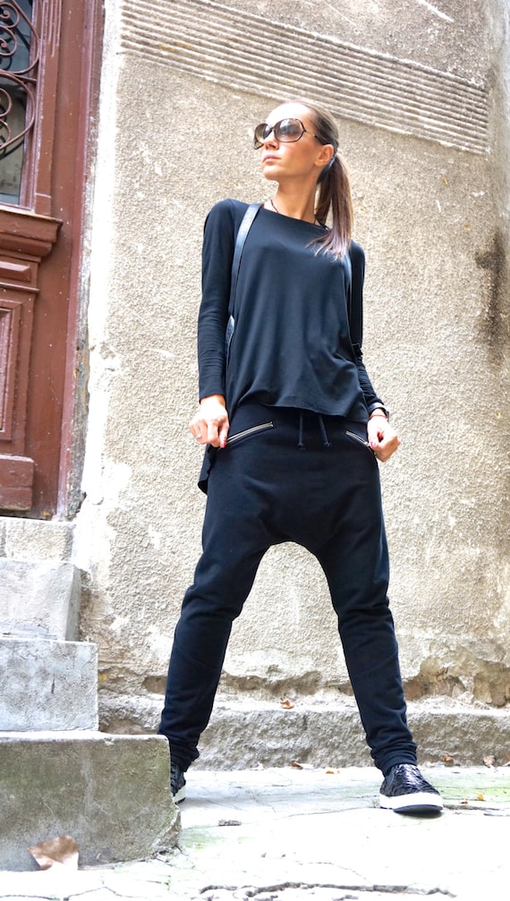 NEW Loose Casual Black Drop Crotch Harem Pants/ Extravagant Black Pants  /cotton Leggings Pants by AAKASHA A05488 