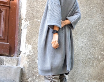 NEW Oversize Grey Mid Sleeve Fully Knit  Vest / Fully Knit Top / Maxi Open Overall / Soft and Comfortable by  AAKASHA A06351