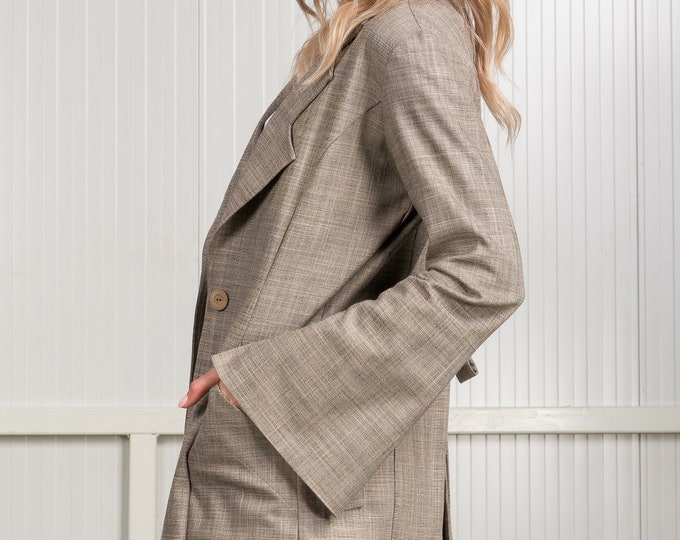 Open Back Plain Weave Blazer A92179