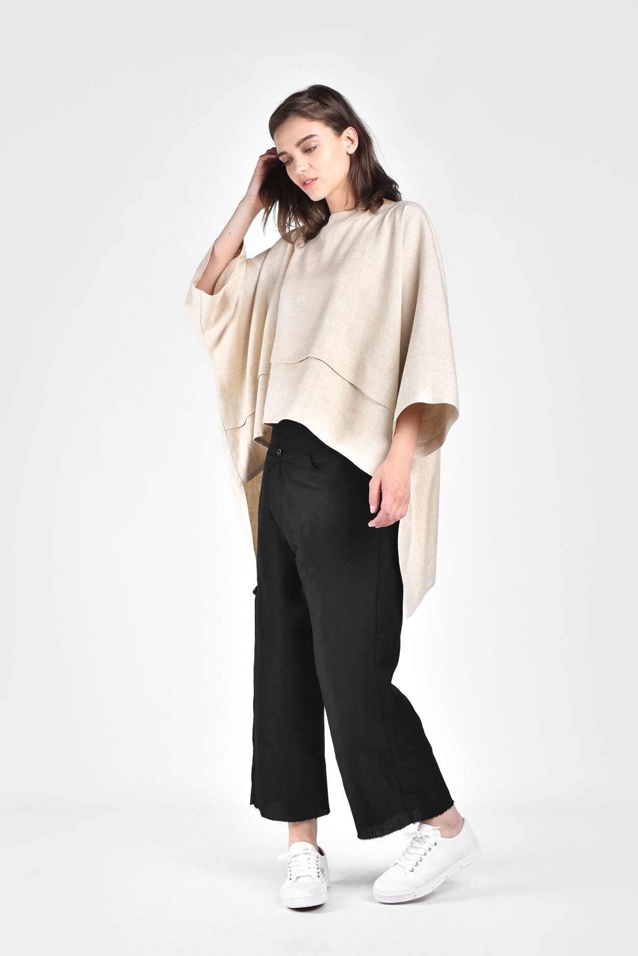 NEW Bohemian Natural Beige Linen Long Back midi sleeves blouse | Etsy
