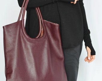 NEW Genuine Leather Burgundy Extravagant Tote Bag / High Quality  Tote  Large Leather Bag by AKASHA A14327