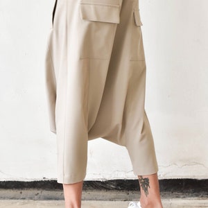 New Beige Casual 7/8 Drop Crotch Pants by Aakasha A05739