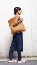 Genuine Leather Asymmetrical Tote Bag - Cognac product logo