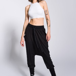 Loose Drop Crotch Pants with Ribbed Cuffs image 2