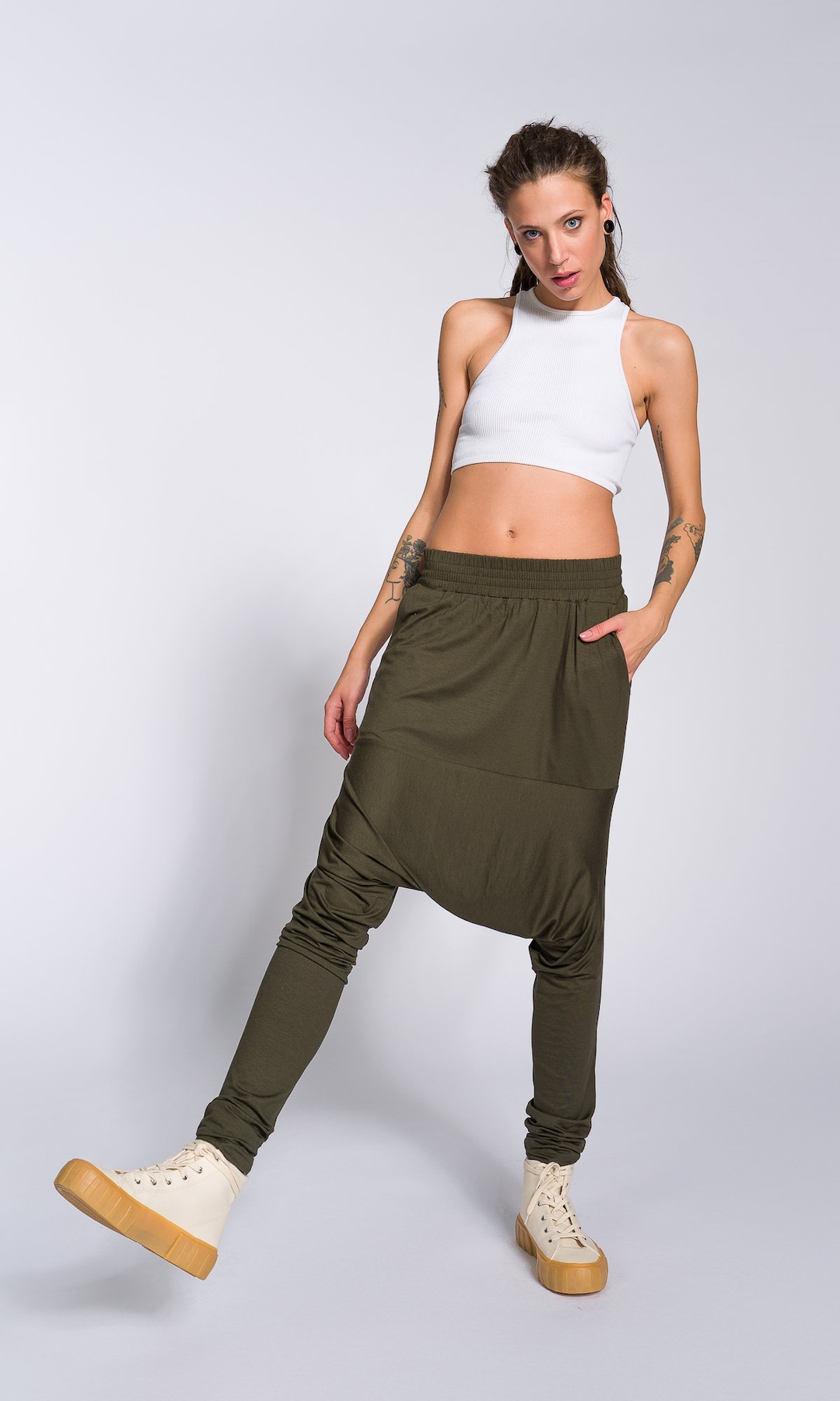 Loose Drop Crotch Pants With Slim Leg A05463 - Etsy