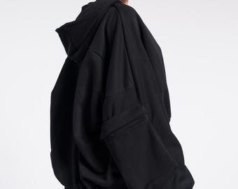 Aakasha Terry Cotton Zipper Hoodie: Extra Wide Sleeves with  Zipper Pockets A07986