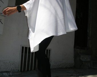 Loose Blouse, White Oversized Top,  Casual asymmetrical draping top by Aaksha A01048