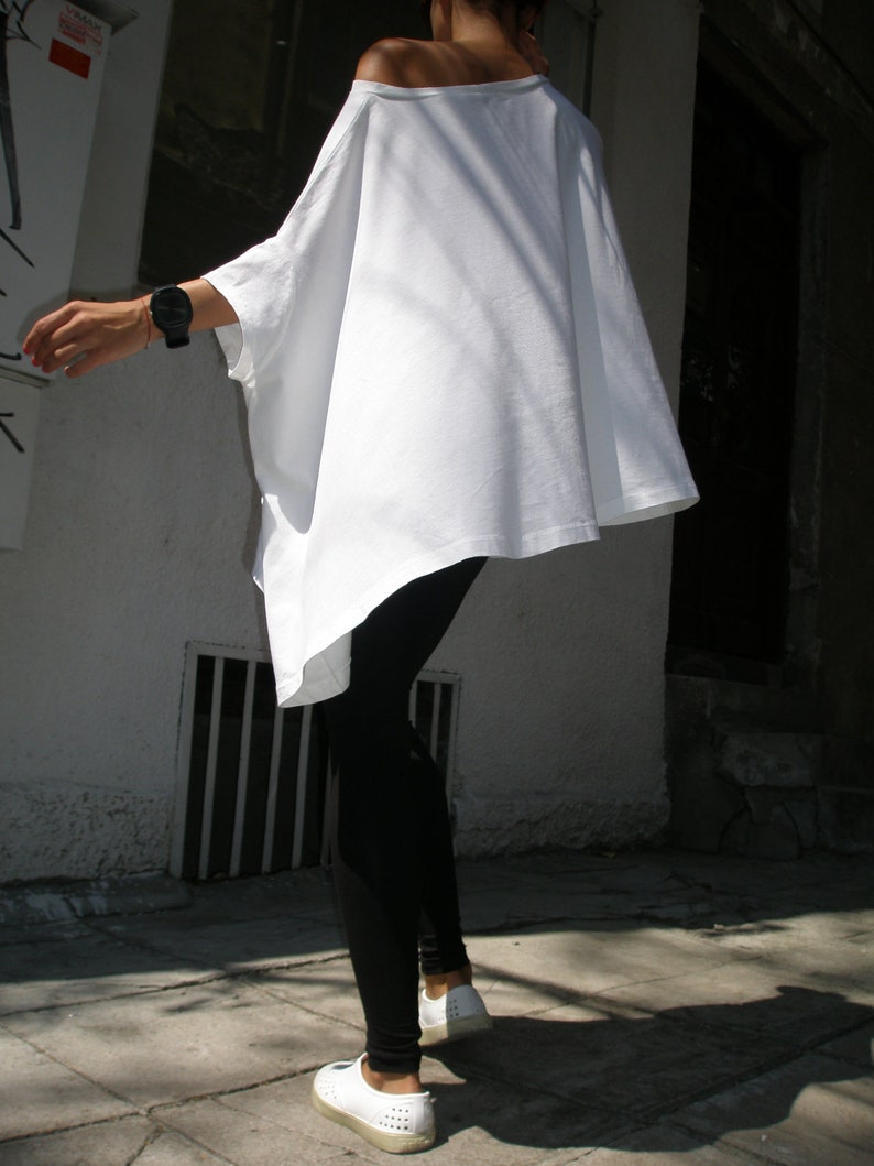 Loose Blouse / White Oversized Top / Casual asymmetrical draping top by Aaksha A01048 image 1