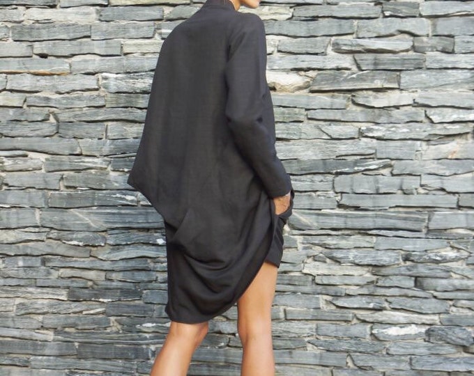 Black Linen Shirt / Extravagant Buttoned Shirt / Asymmetrical shirt / Oversized Stylish Top by Aakasha , Linen Maxi shirt A11477
