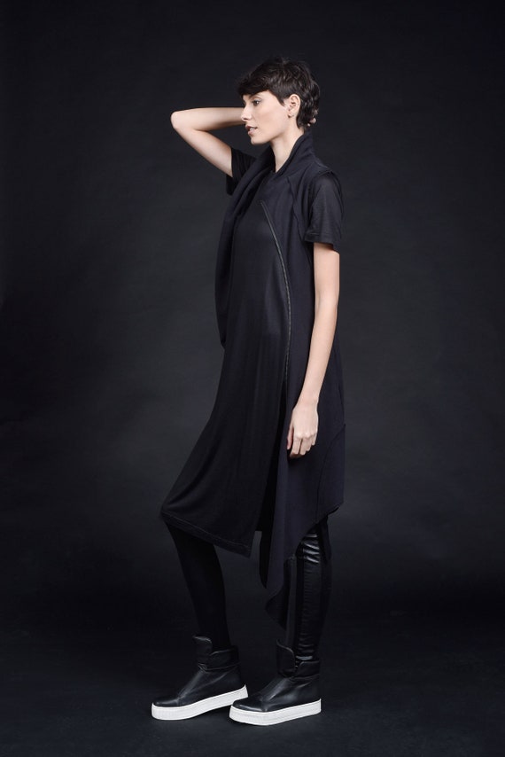 激安本物 Extra Long Sleeveless Asymmetric Vest / Double Sided Zipper ジャケット・アウター