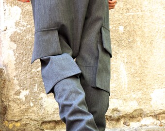 Plus Size Drop Crotch Wool Pants, Extravagant Low Trousers A05262