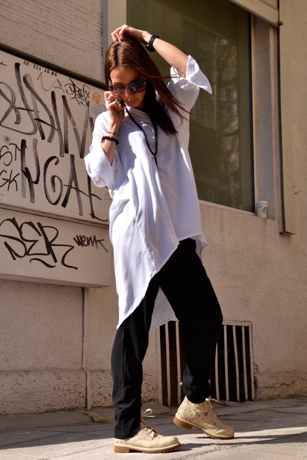 NEW COLLECTION White Loose Extravagant Shirt / Asymmetric