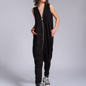 Jersey Zip-Up Jumpsuit with Folded Sides A19668