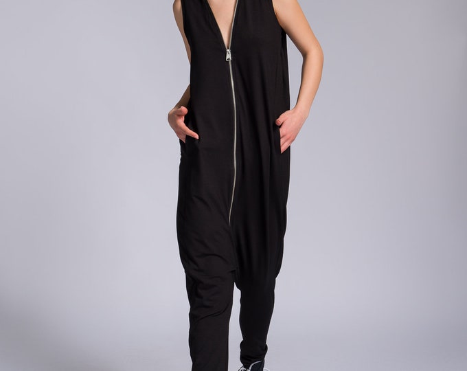 Jersey Zip-Up Jumpsuit with Folded Sides A19668