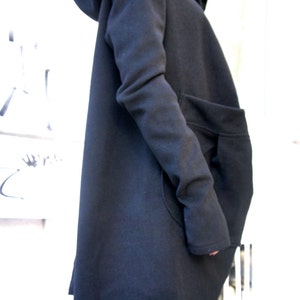 Autumn / Winter Asymmetryc Extravagant Black Hoodded Coat / Wool Coat / Wool Cashmere Blend A07079 image 4