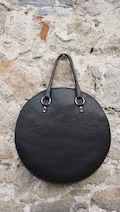 NEW  Black Genuine Leather Bag / High Quality  Tote Circle Large Bag / zipper close up /  Unique Bag by AAKASHA A14318 product logo